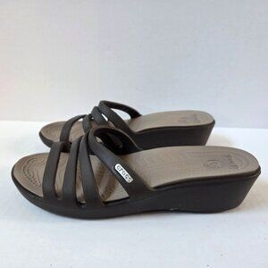 Crocs Sandals Womens 7 Brown Rhonda Strappy Wedge Slides Beach Casual Vacation